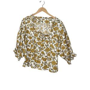 Cupcakes And Cashmere Women’s Top Flower Square Neck White Yellow Size Large